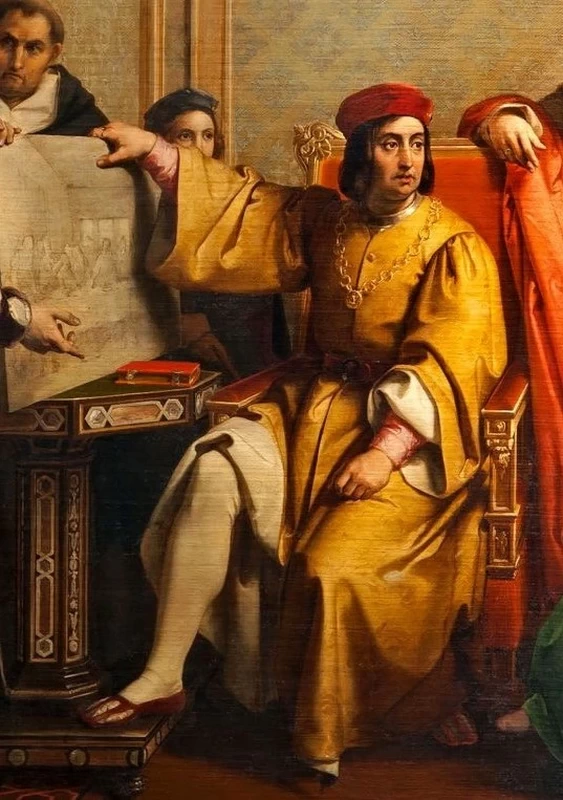 Leonardo da Vinci che presenta il cartone della cena a Ludovico il Moro - dettaglio, Museo della Reggia di Caserta